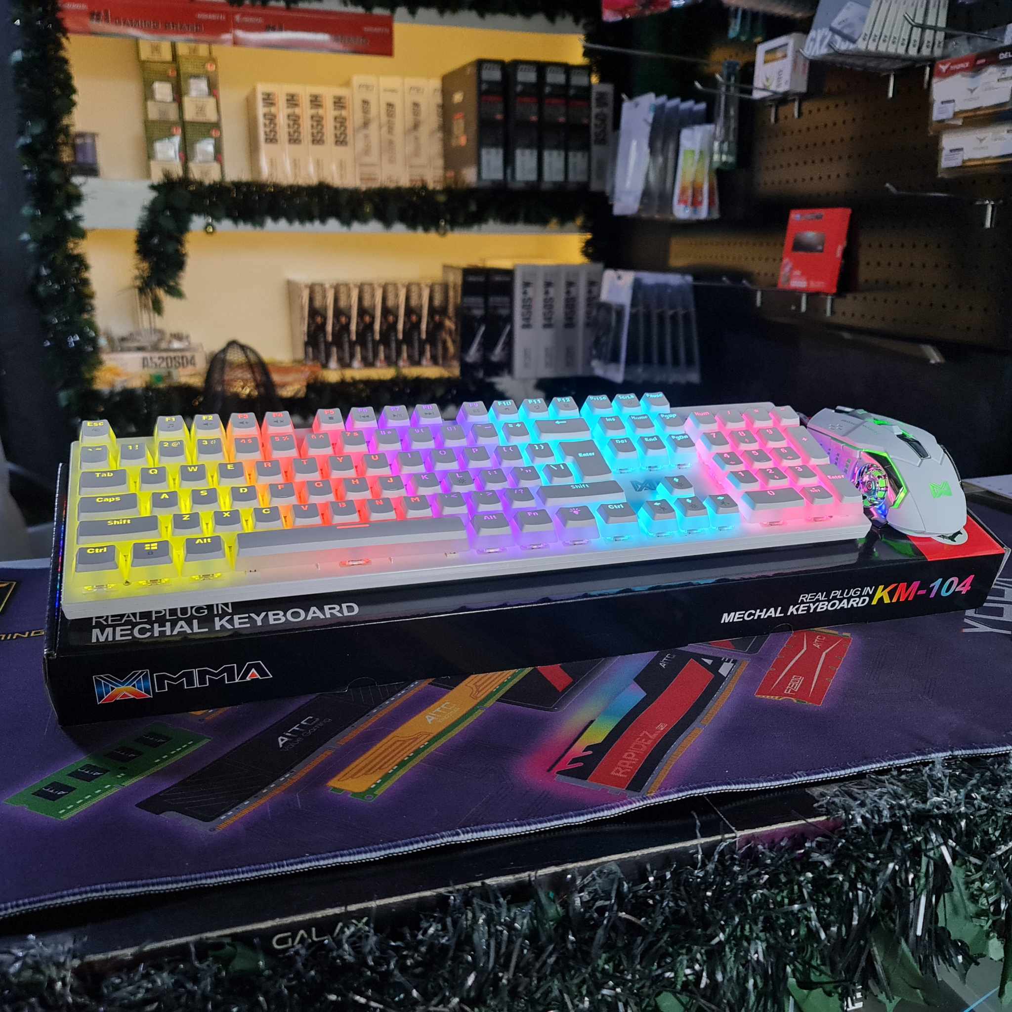 MMA KM104 Mechanical Keyboard & Mouse Bundle - WHITE