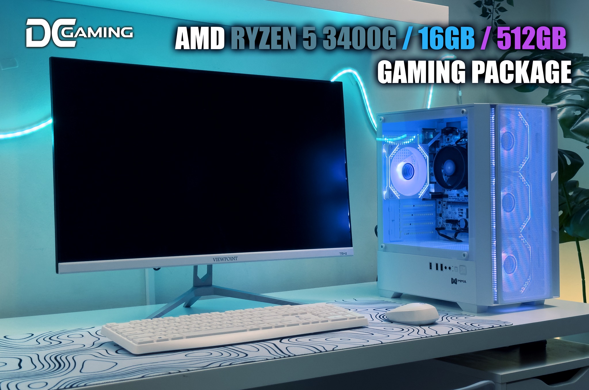 AMD R5 3400G x 16GB - 512GB SSD| WHITE PC Build