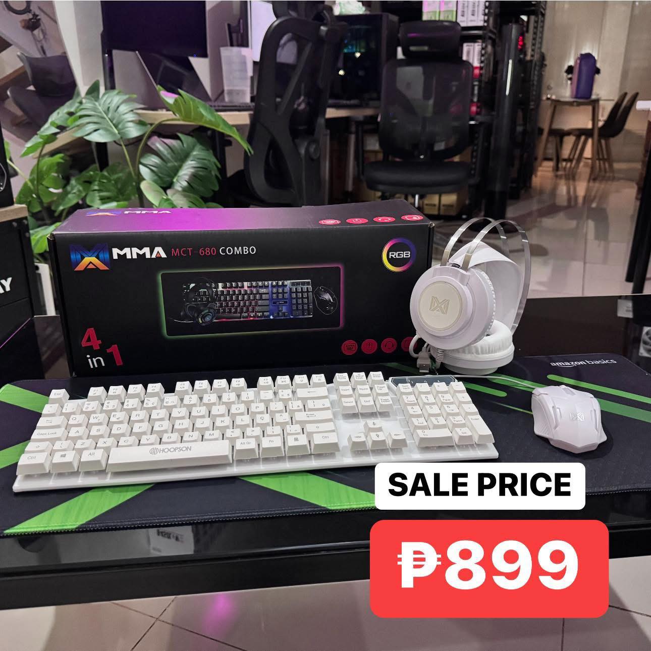 4 in 1 WHITE | Keyboard , Mouse & Headset + Long Mousepad - MMA MCT 680 Combo