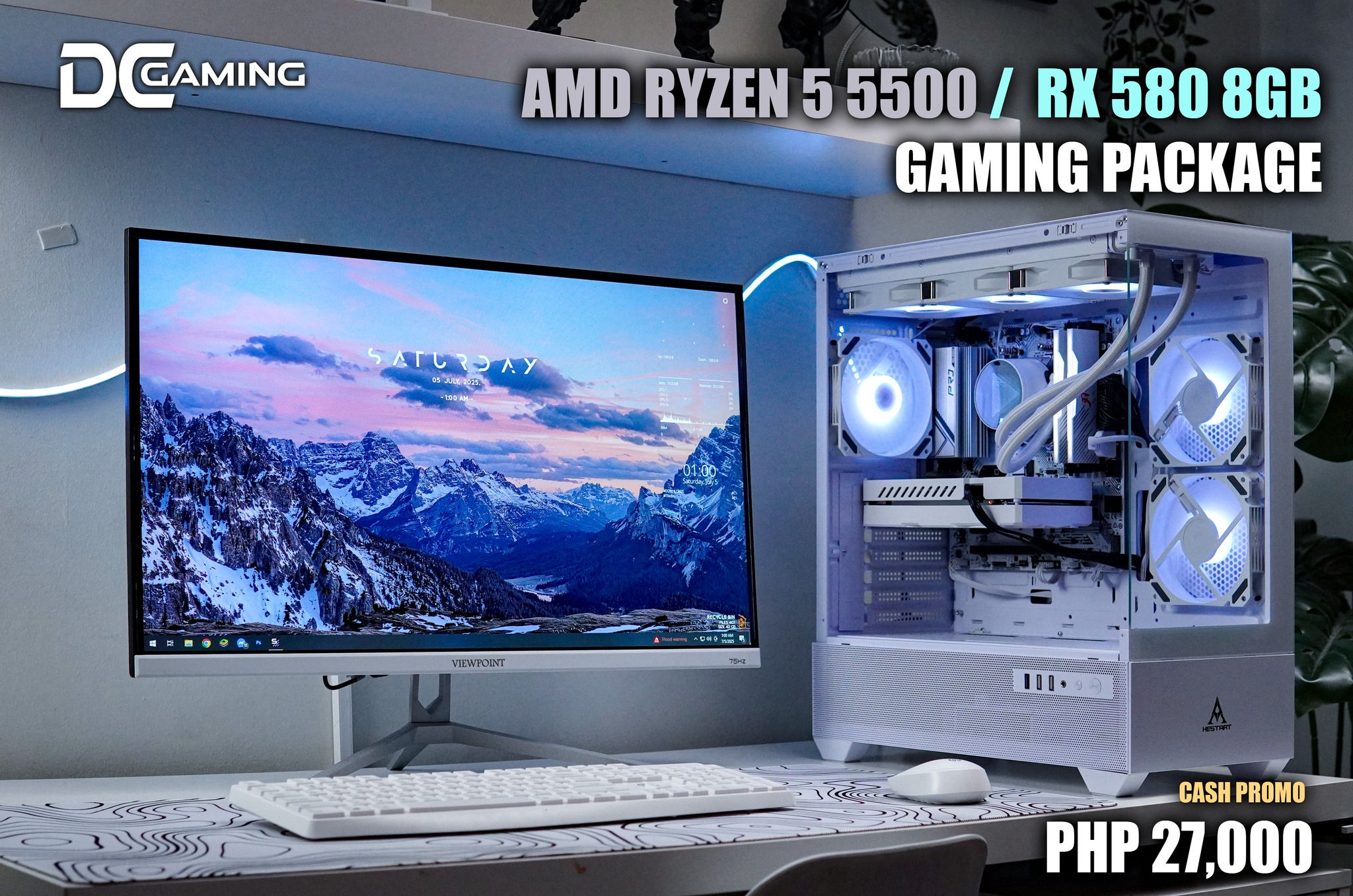 AMD RYZEN 5 5500 + RX 580 8GB | Liquid Cooled White Gaming / Editing PC Build